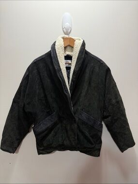Vintage 80s-90s Paris Sports Club Genuine Leather Faux Sherling Jacket 24x24
